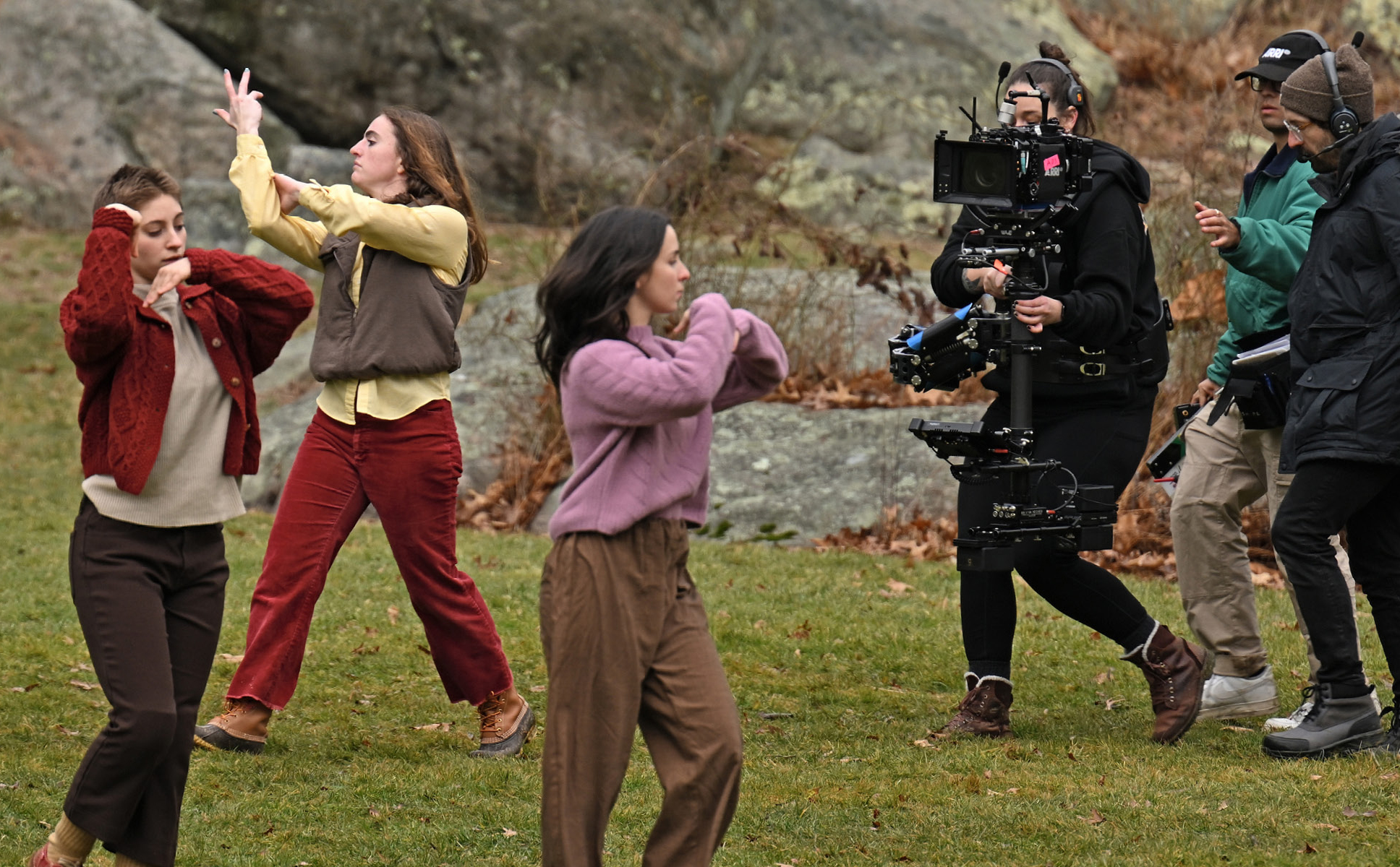 Alumni filmmakers film dancers as part of a commissioned film for the Dance Department.